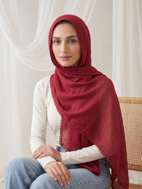 Noor Lace Hijab - Maroon