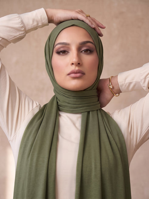 Organic Bamboo Jersey Hijab - Military Green