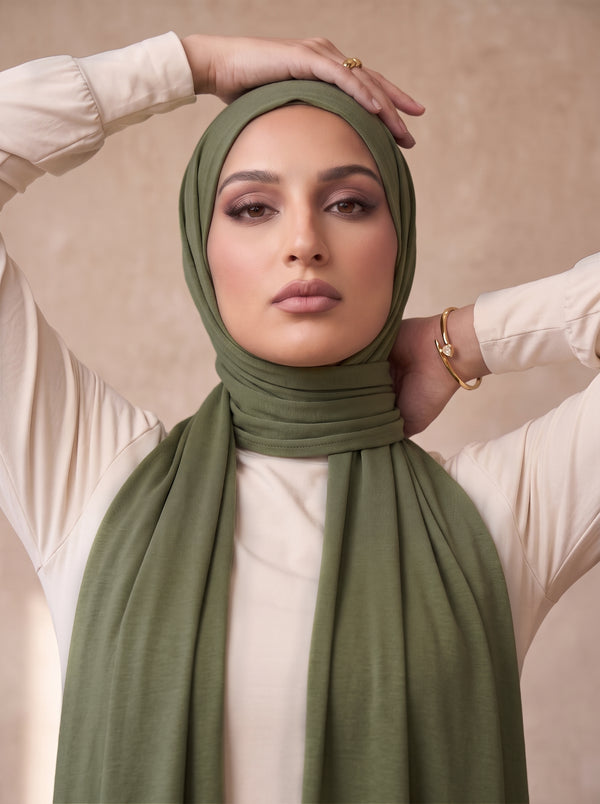 Organic Bamboo Jersey Hijab - Military Green