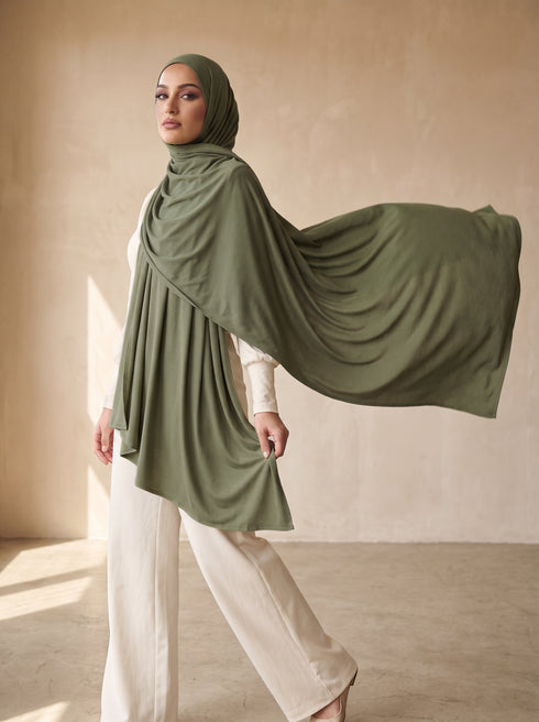 Organic Bamboo Jersey Hijab - Military Green