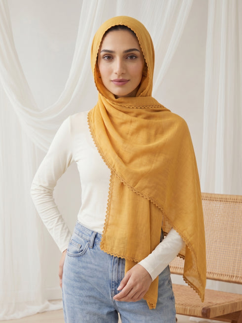 Noor Lace Hijab - Mustard