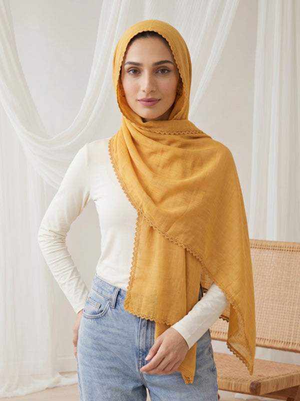 Noor Lace Hijab - Mustard