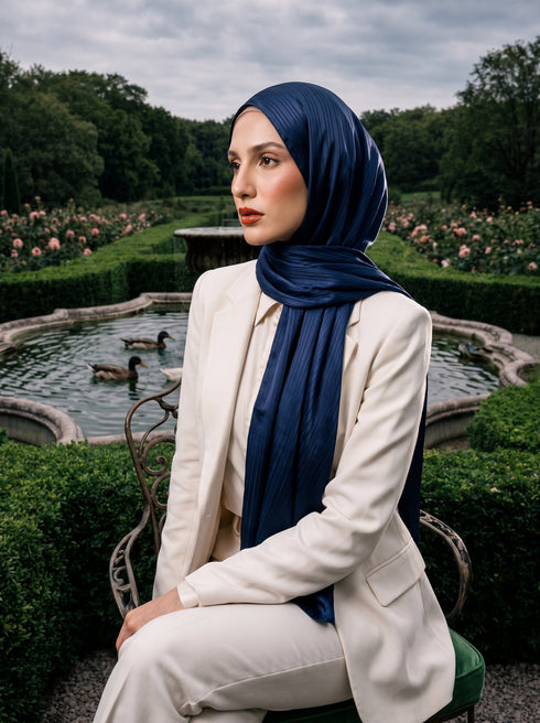 Solène Silk Hijab - Navy Blue