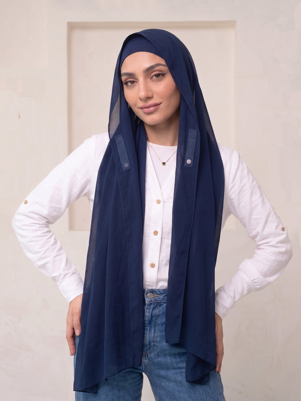 Built-in Magnet Hijab - Navy Blue