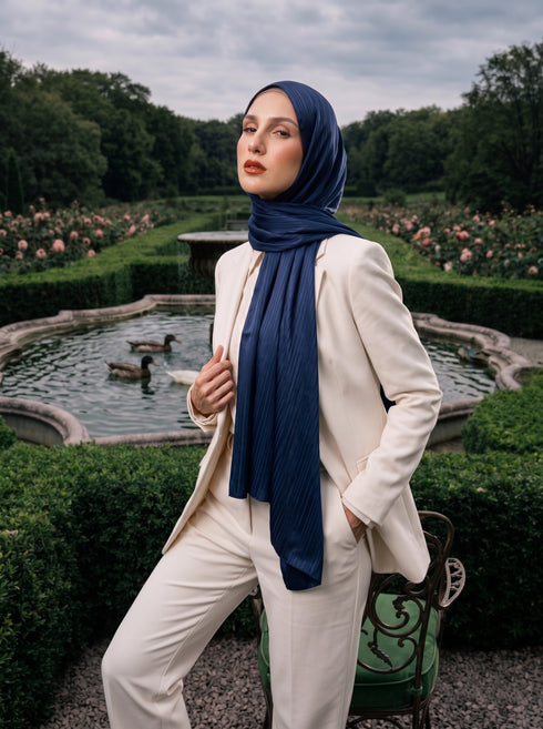 Solène Silk Hijab - Navy Blue