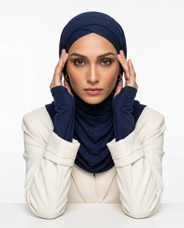 Ribbed Jersey Hijabs - Navy