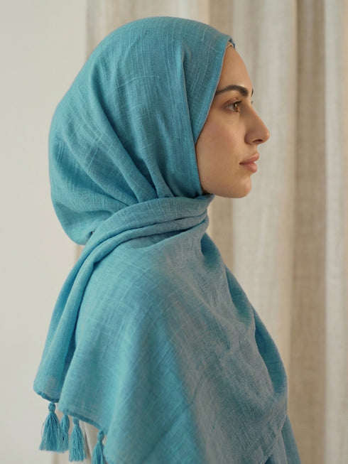 Texture Lawn Tassel Hijabs - Ocean Blue