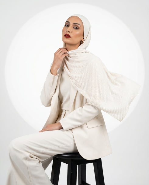 Ribbed Jersey Hijabs - Pearl White