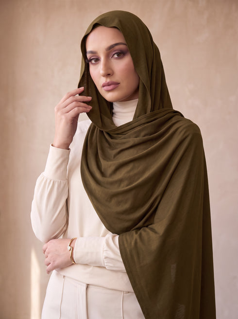 Organic Bamboo Jersey Hijab - Olive Brown