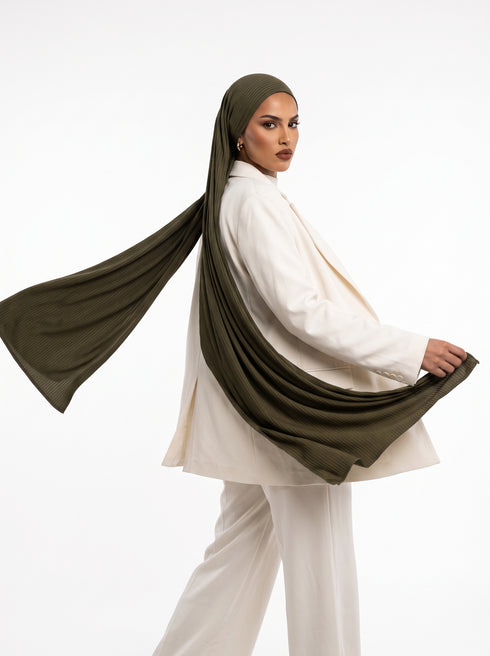 Ribbed Jersey Hijabs - Light Olive