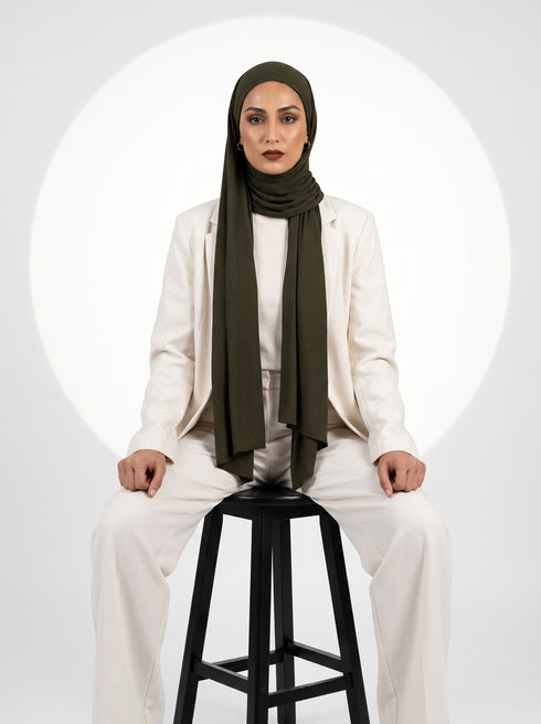 Ribbed Jersey Hijabs - Light Olive