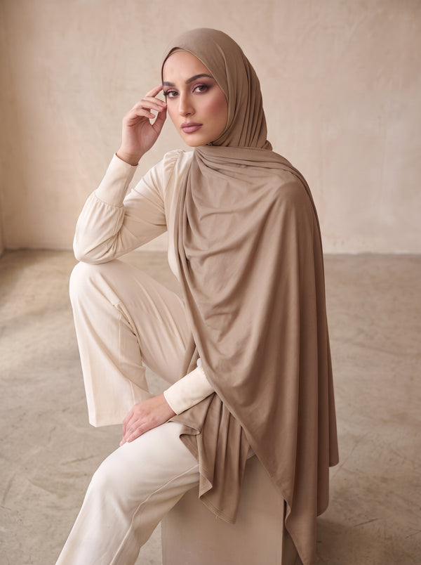 Organic Bamboo Jersey Hijab - Peanut Brown