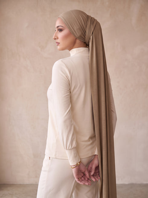 Organic Bamboo Jersey Hijab - Peanut Brown