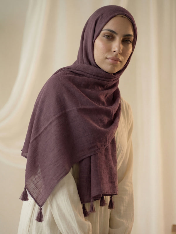 Texture Lawn Tassel Hijabs - Plum
