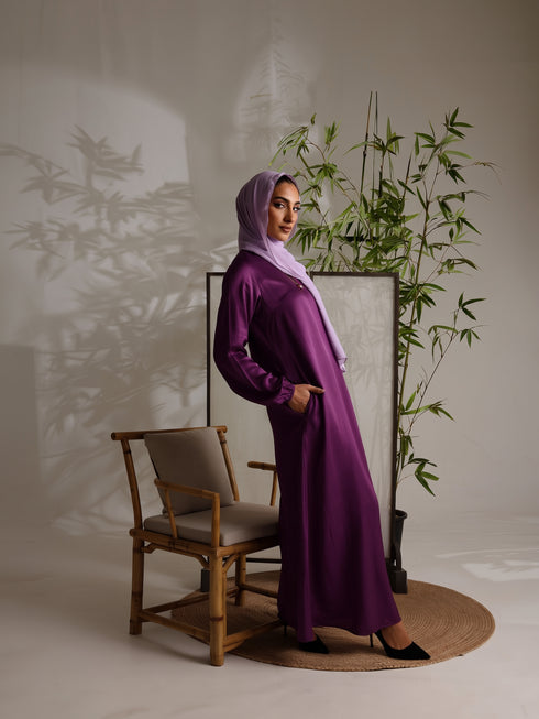 Relaxed Zip Maxi Abaya - Plum Purple