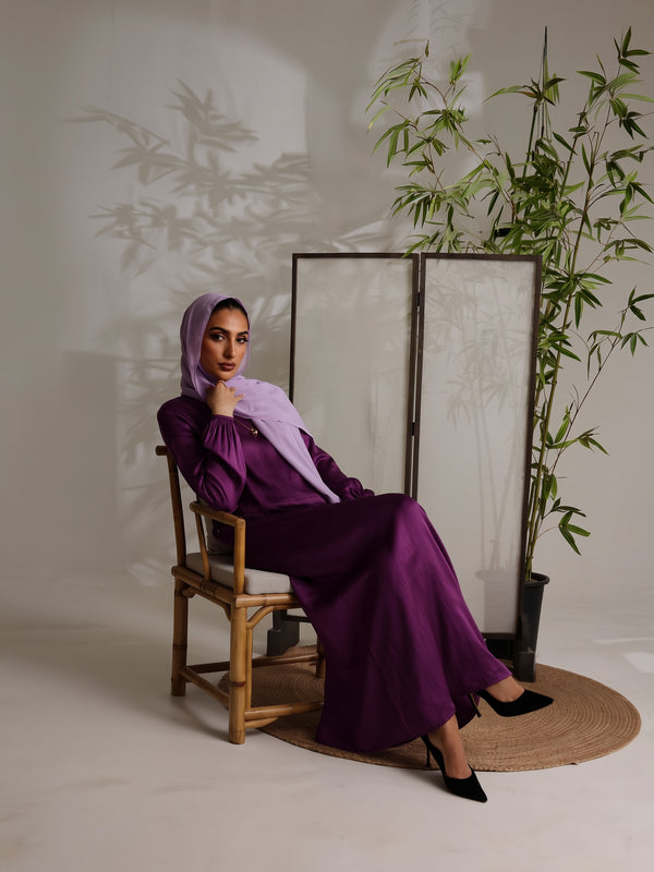 Relaxed Zip Maxi Abaya - Plum Purple