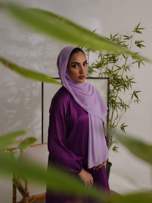 Relaxed Zip Maxi Abaya - Plum Purple