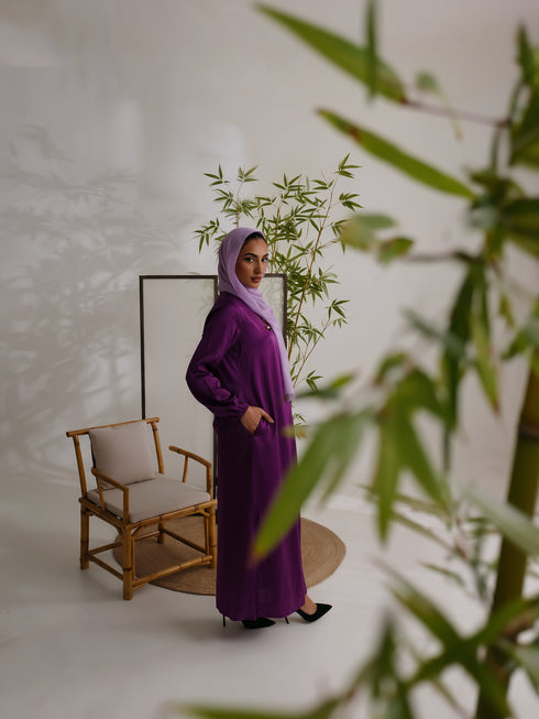Relaxed Zip Maxi Abaya - Plum Purple