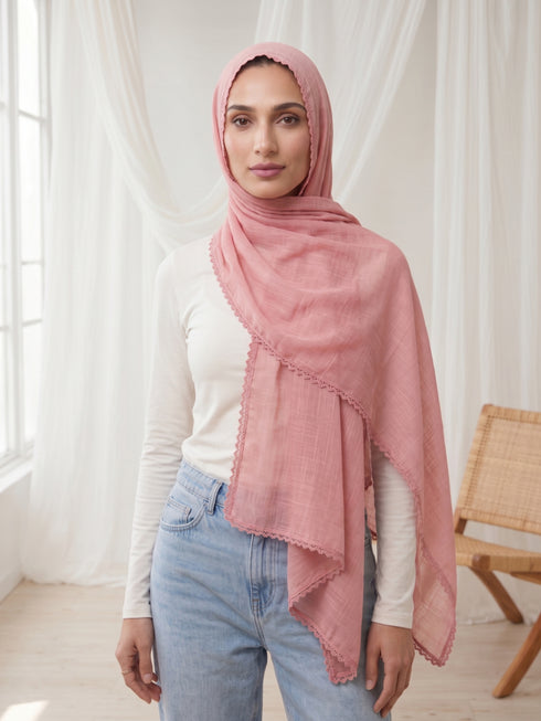 Noor Lace Hijab - Salmon Pink