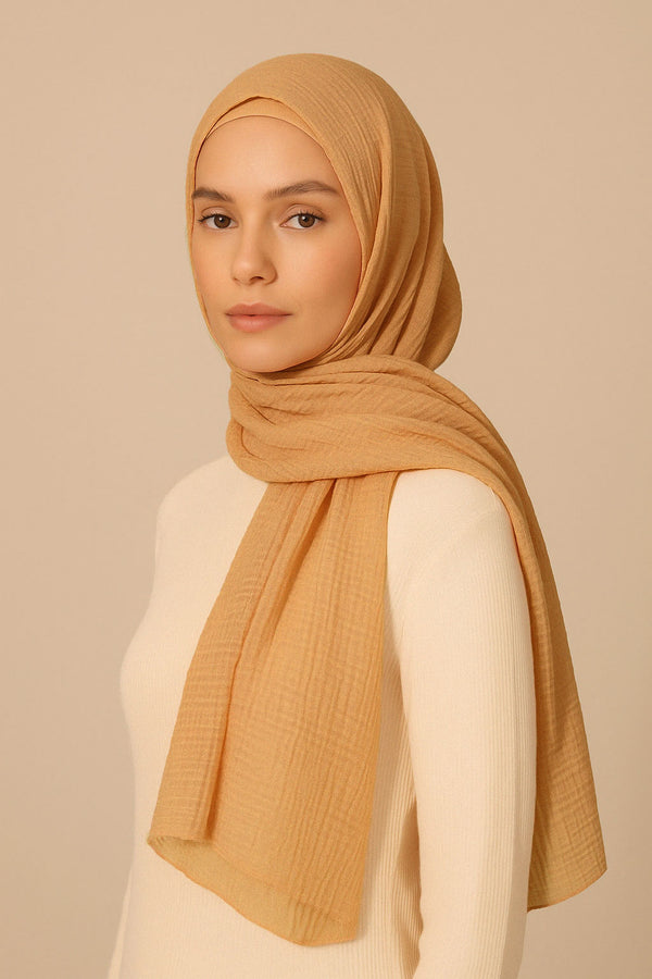 Marble Cotton Hijabs - Gamboge Gold