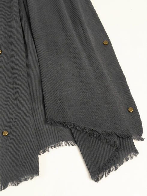 Cotton Viscose Button-Embellished Hijab - Charcoal Grey
