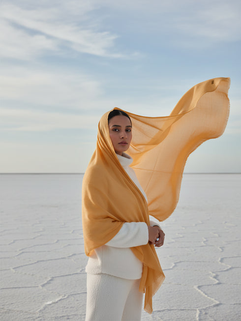 Vicuña Woolen Shawl - Mustard