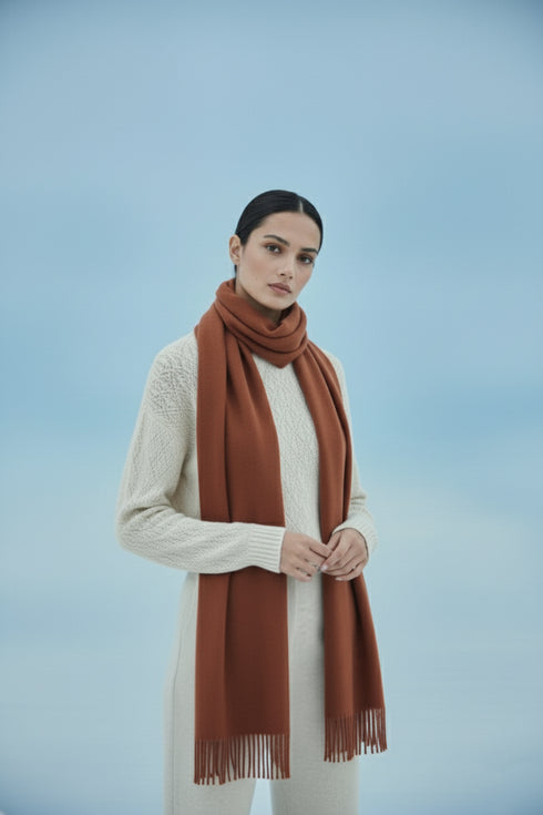 Plain Cashmere Scarves - Rust