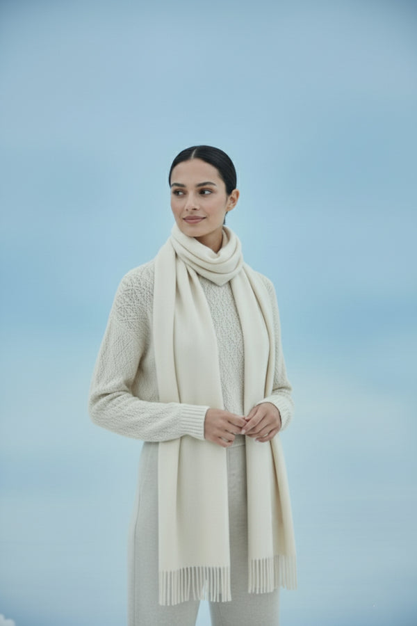 Plain Cashmere Scarves - Off White