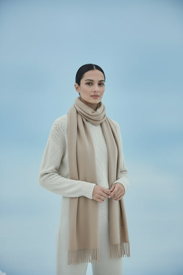 Plain Cashmere Scarves - Light Brown