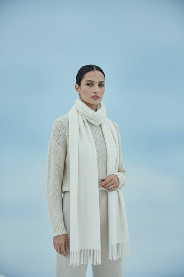 Plain Cashmere Scarves - White