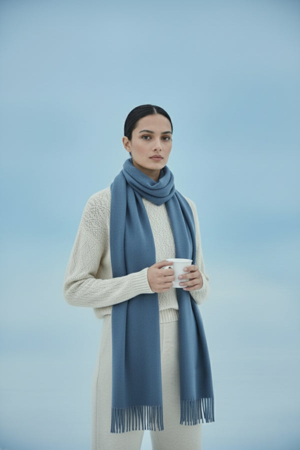 Plain Cashmere Scarves - Denim Blue