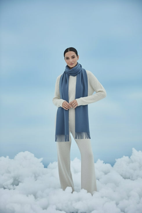Plain Cashmere Scarves - Denim Blue