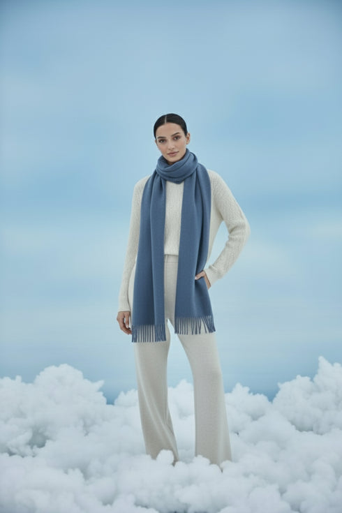 Plain Cashmere Scarves - Denim Blue