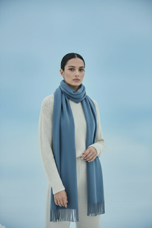 Plain Cashmere Scarves - Denim Blue