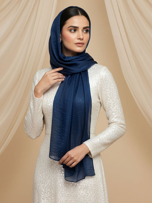 Soft Tissue Silk Hijab - Navy Blue