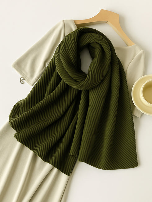 Cotton Pleat Hijabs - Olive Green