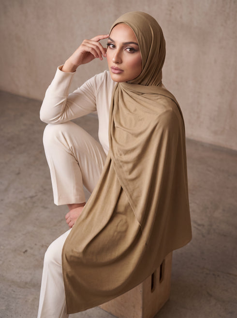 Organic Bamboo Jersey Hijab - Tan Brown