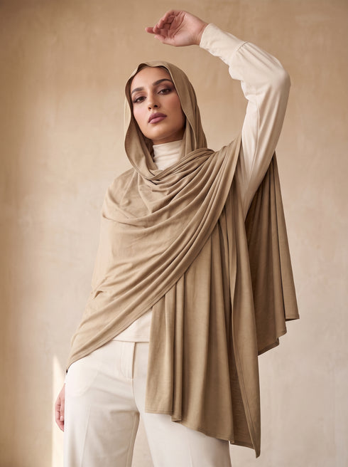 Organic Bamboo Jersey Hijab - Tan Brown
