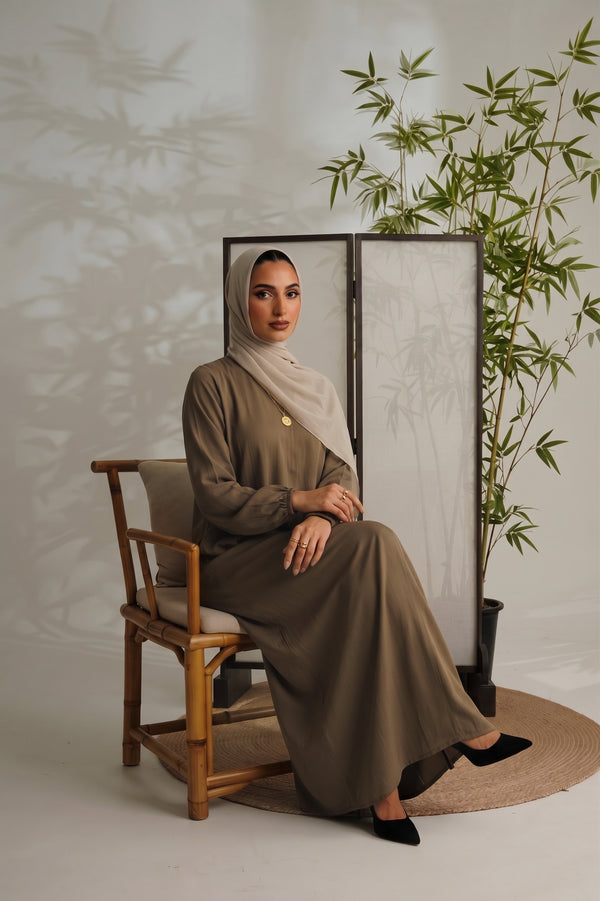 Relaxed Zip Maxi Abaya - Olive Green