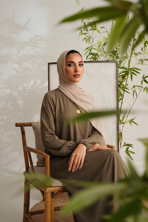 Relaxed Zip Maxi Abaya - Olive Green