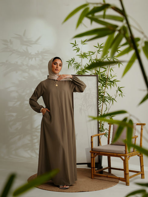 Relaxed Zip Maxi Abaya - Olive Green