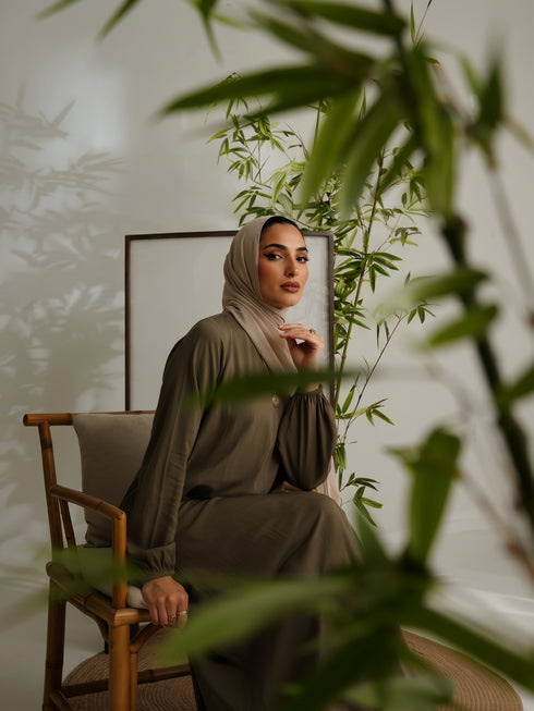 Relaxed Zip Maxi Abaya - Olive Green