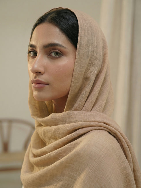 Texture Lawn Tassel Hijabs - Tan Brown