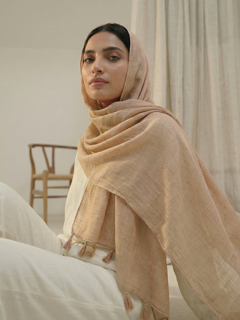 Texture Lawn Tassel Hijabs - Tan Brown