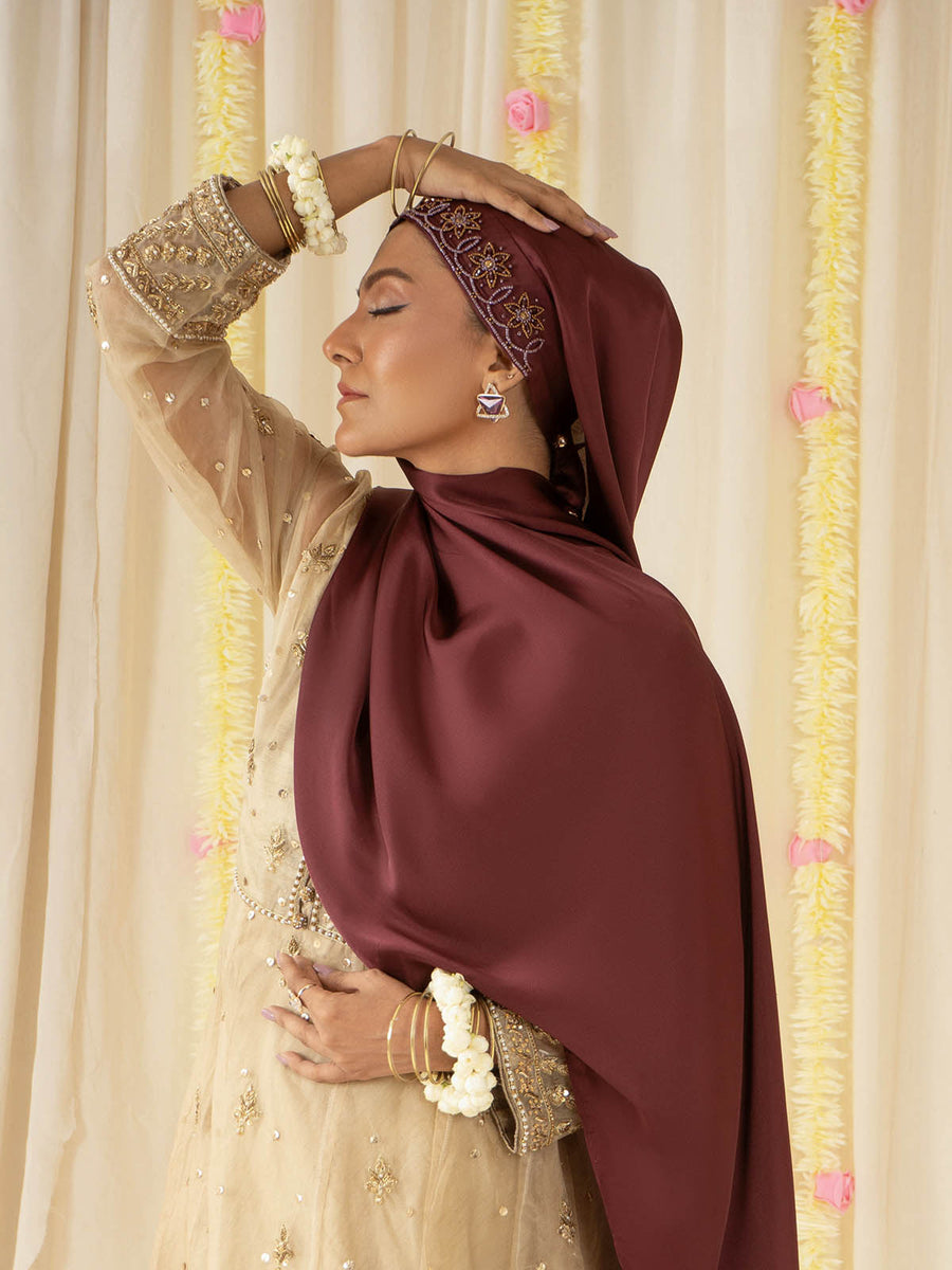 Wedding Hijabs and Bridal Hijabs in Maroon color  The Hijab Company