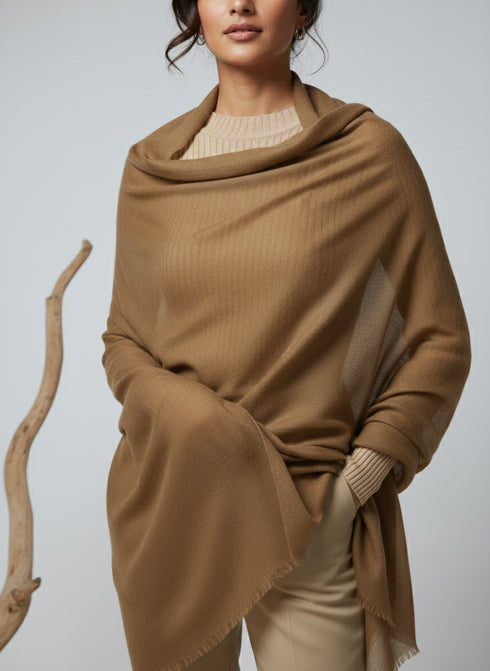 Veloria Wool Shawl - Camel