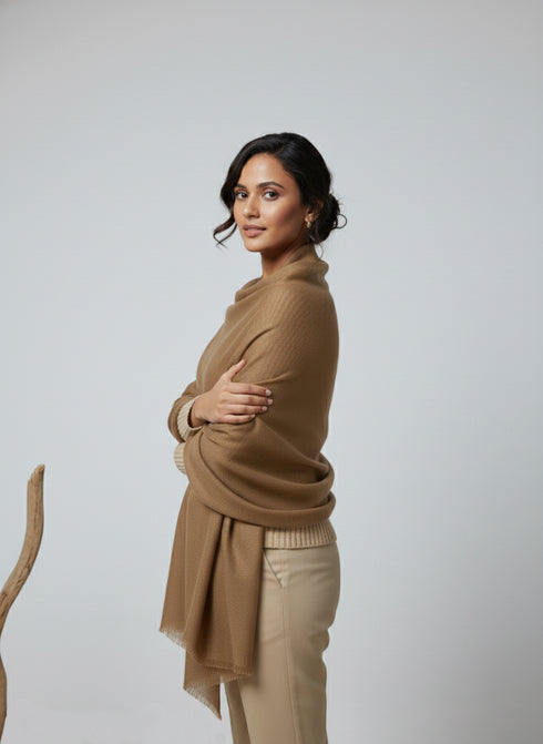 Veloria Wool Shawl - Camel
