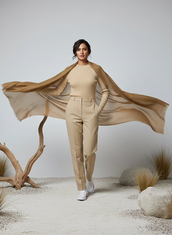 Veloria Wool Shawl - Camel