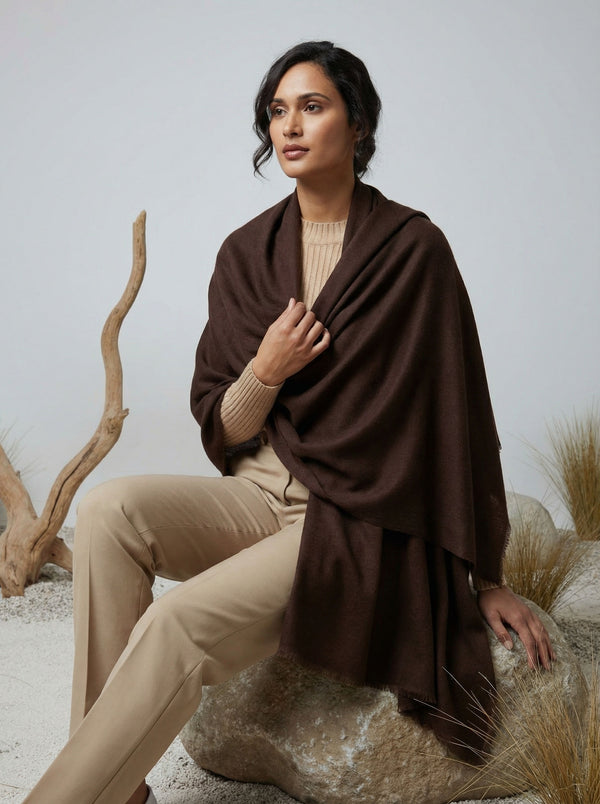 Veloria Wool Shawl - Dark Brown