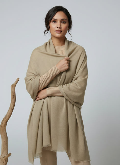 Veloria Wool Shawl - Dark Vanilla